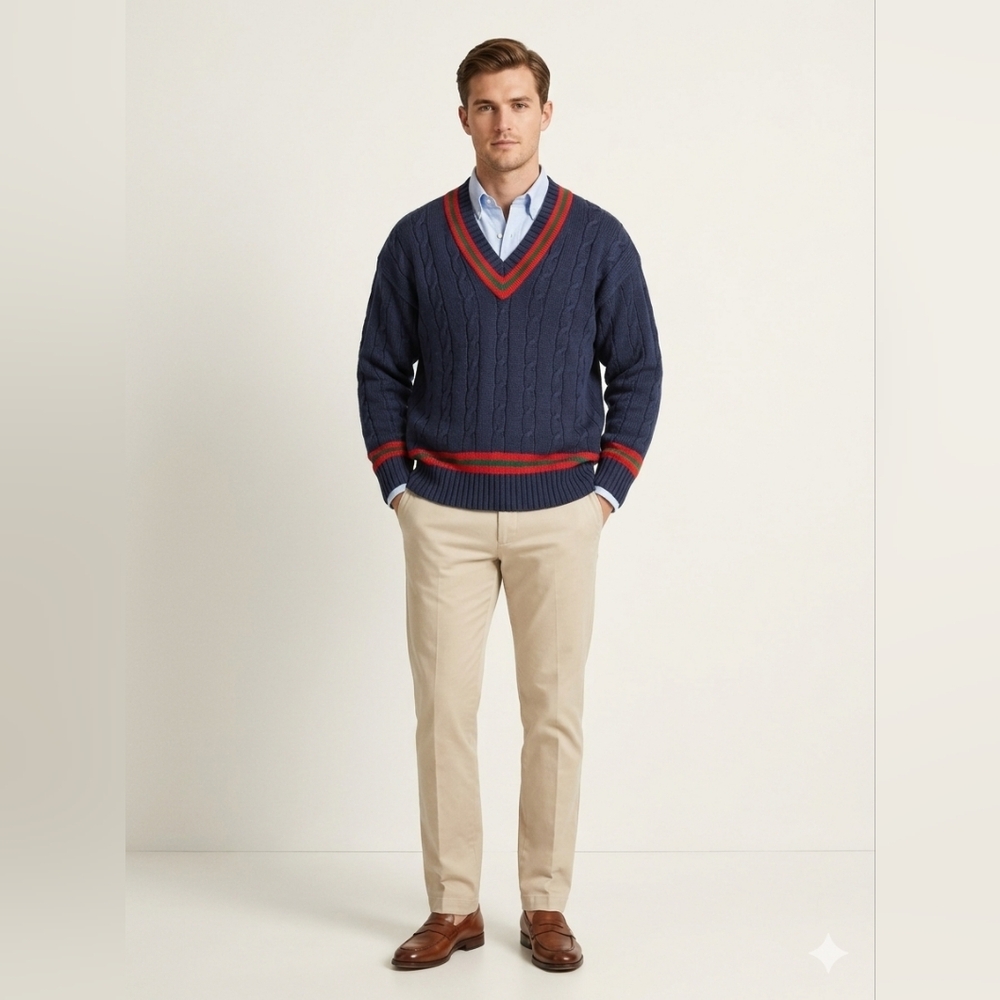 Tam O'Shanter Navy Cable Knit Cricket Sweater Unisex XL
